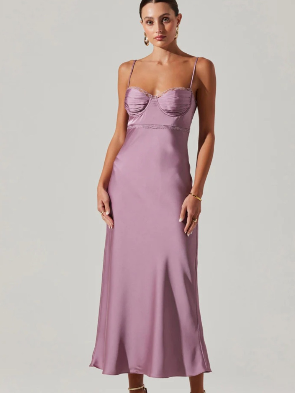 ASTR Slip Dress in Dusty Mauve with Lace Trim